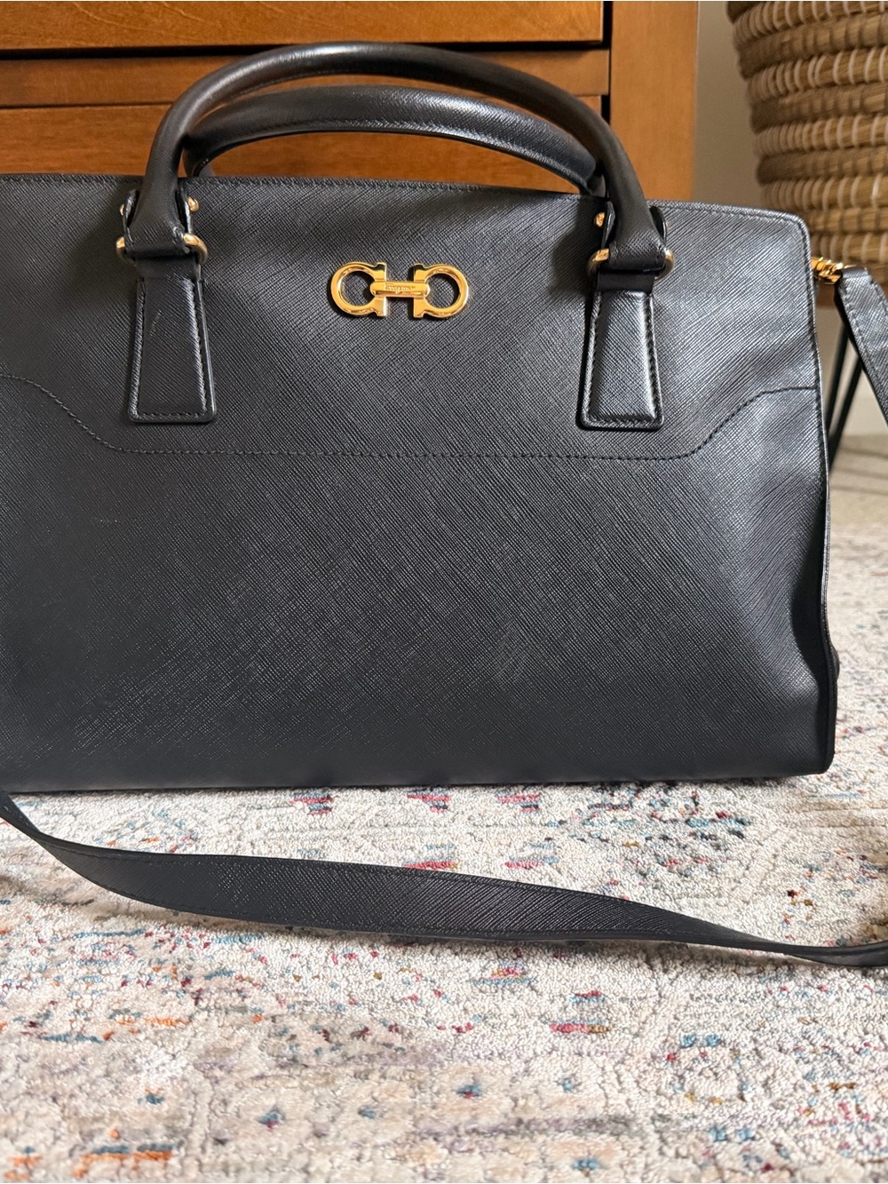 Salvatore Ferragamo Black Satchel with Gold Gancini